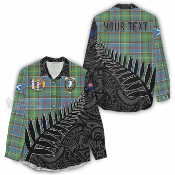 Colville Crest Tartan Women's Casual Shirt with New Zealand Silver Fern Half Style