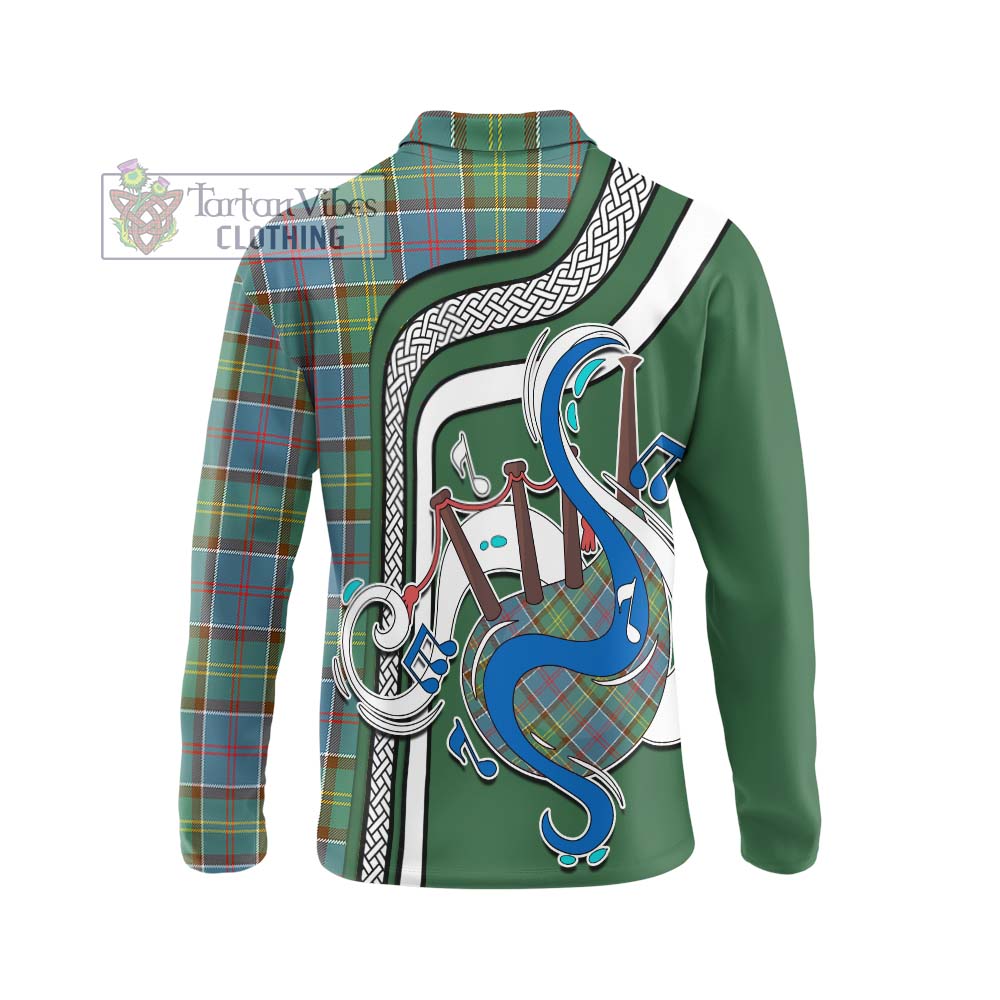 Tartan Vibes Clothing Colville Tartan Long Sleeve Polo Shirt with Epic Bagpipe Style