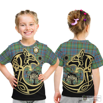 Colville Tartan Kid T-Shirt with Family Crest Celtic Wolf Style