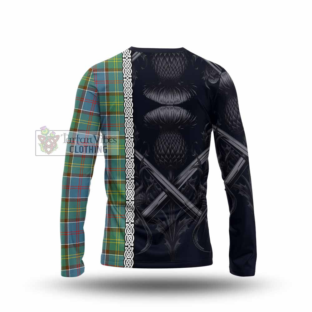 Tartan Vibes Clothing Colville Tartan Long Sleeve T-Shirt with Family Crest Cross Sword Thistle Celtic Vibes