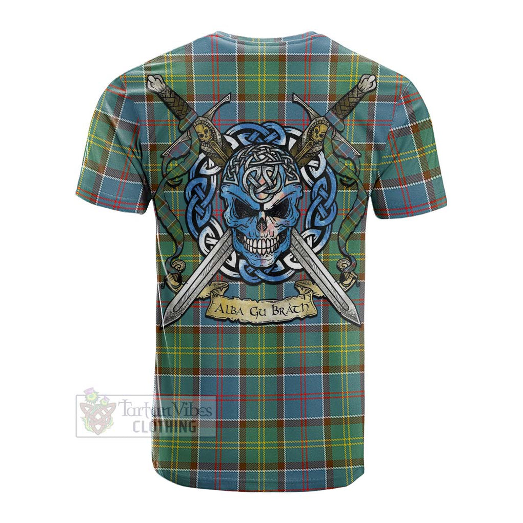 Tartan Vibes Clothing Colville Tartan Cotton T-shirt with Family Crest Celtic Skull Style