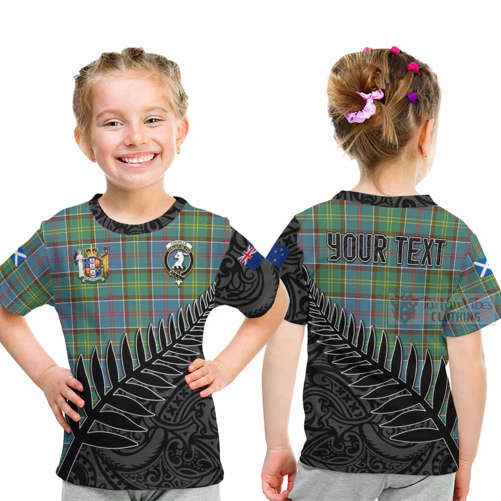 Tartan Vibes Clothing Colville Crest Tartan Kid T-Shirt with New Zealand Silver Fern Half Style