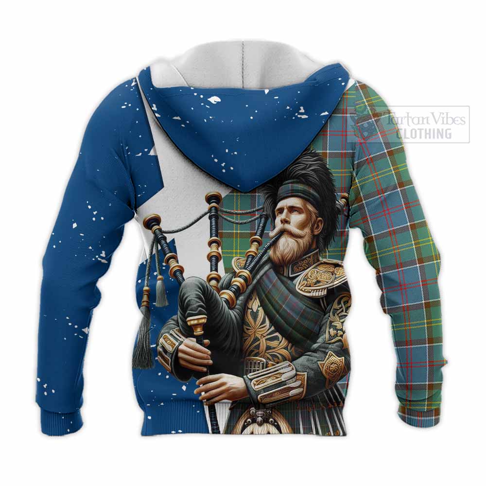 Tartan Vibes Clothing Colville Tartan Knitted Hoodie with Family Crest Scottish Bagpiper Vibes