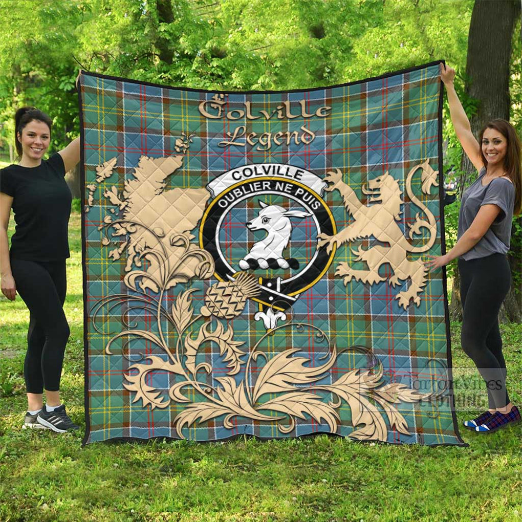 Tartan Vibes Clothing Colville Tartan Quilt with Family Crest and Scottish Symbol Style