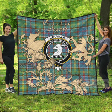 Colville Tartan Quilt with Family Crest and Scottish Symbol Style