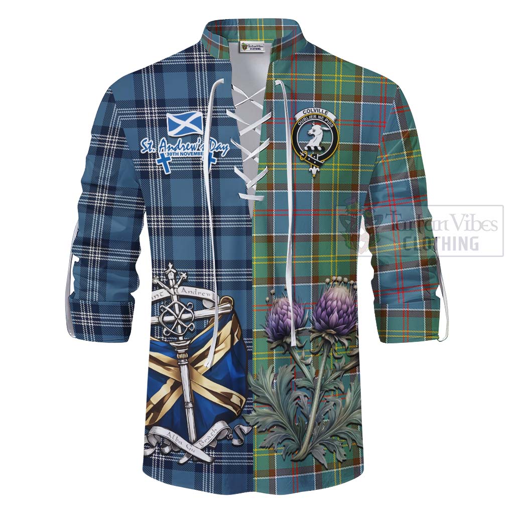 Tartan Vibes Clothing Colville Tartan Ghillie Kilt Shirt Happy St. Andrew's Day Half Tartan Style