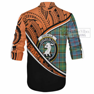 Colville Crest Tartan Ghillie Kilt Shirt with Polynesian Vibes Style - Orange Version