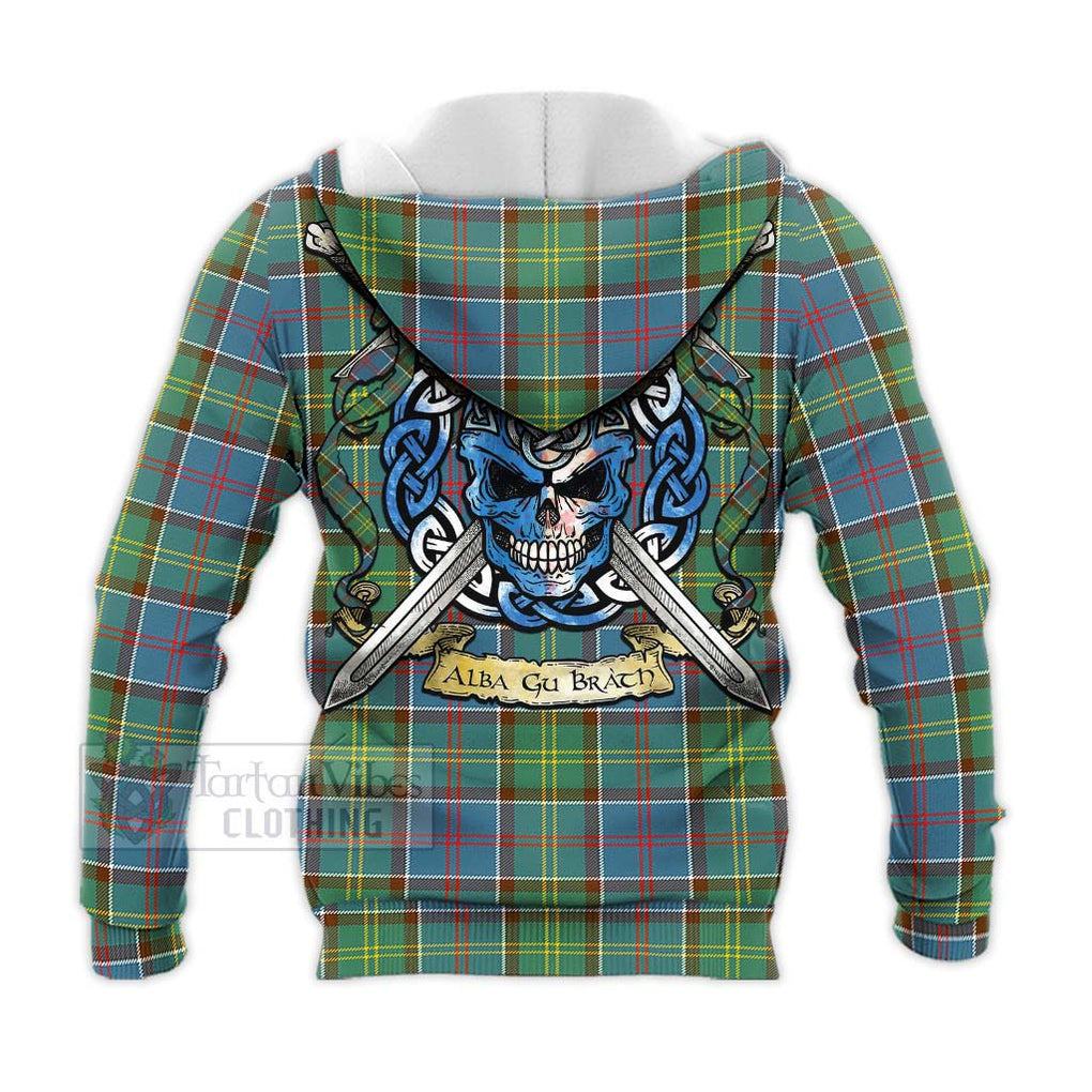 Tartan Vibes Clothing Colville Tartan Knitted Hoodie with Family Crest Celtic Skull Style