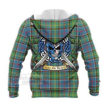 Colville Tartan Knitted Hoodie with Family Crest Celtic Skull Style