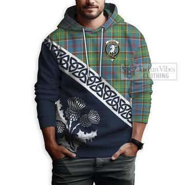 Colville Tartan Hoodie Featuring Thistle and Scotland Map