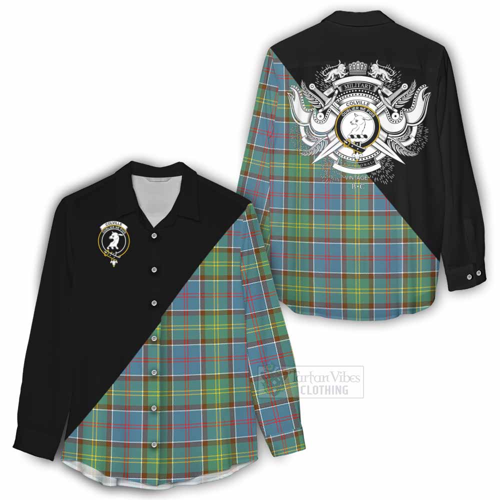 Tartan Vibes Clothing Colville Tartan Women's Casual Shirt with Family Crest and Military Logo Style