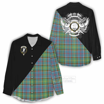 Colville Tartan Women's Casual Shirt with Family Crest and Military Logo Style