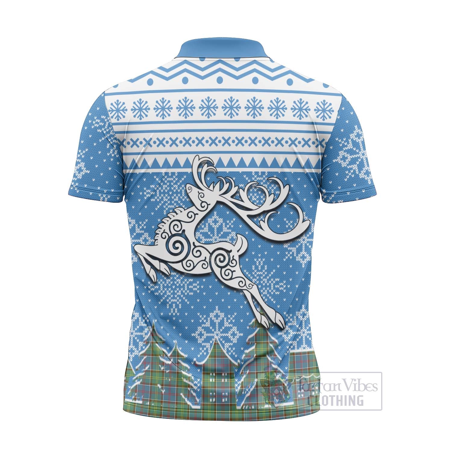 Tartan Vibes Clothing Colville Clan Christmas Zipper Polo Shirt Celtic Reindeer Style