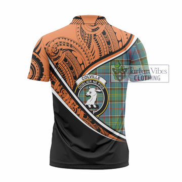 Colville Crest Tartan Zipper Polo Shirt with Polynesian Vibes Style - Orange Version