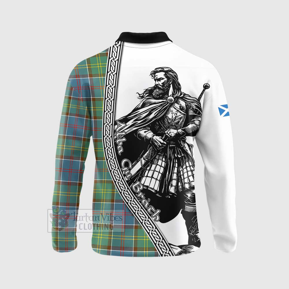 Tartan Vibes Clothing Colville Tartan Clan Crest Long Sleeve Polo Shirt with Highlander Warrior Celtic Style