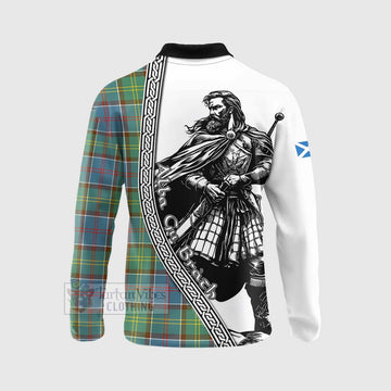 Colville Tartan Clan Crest Long Sleeve Polo Shirt with Highlander Warrior Celtic Style