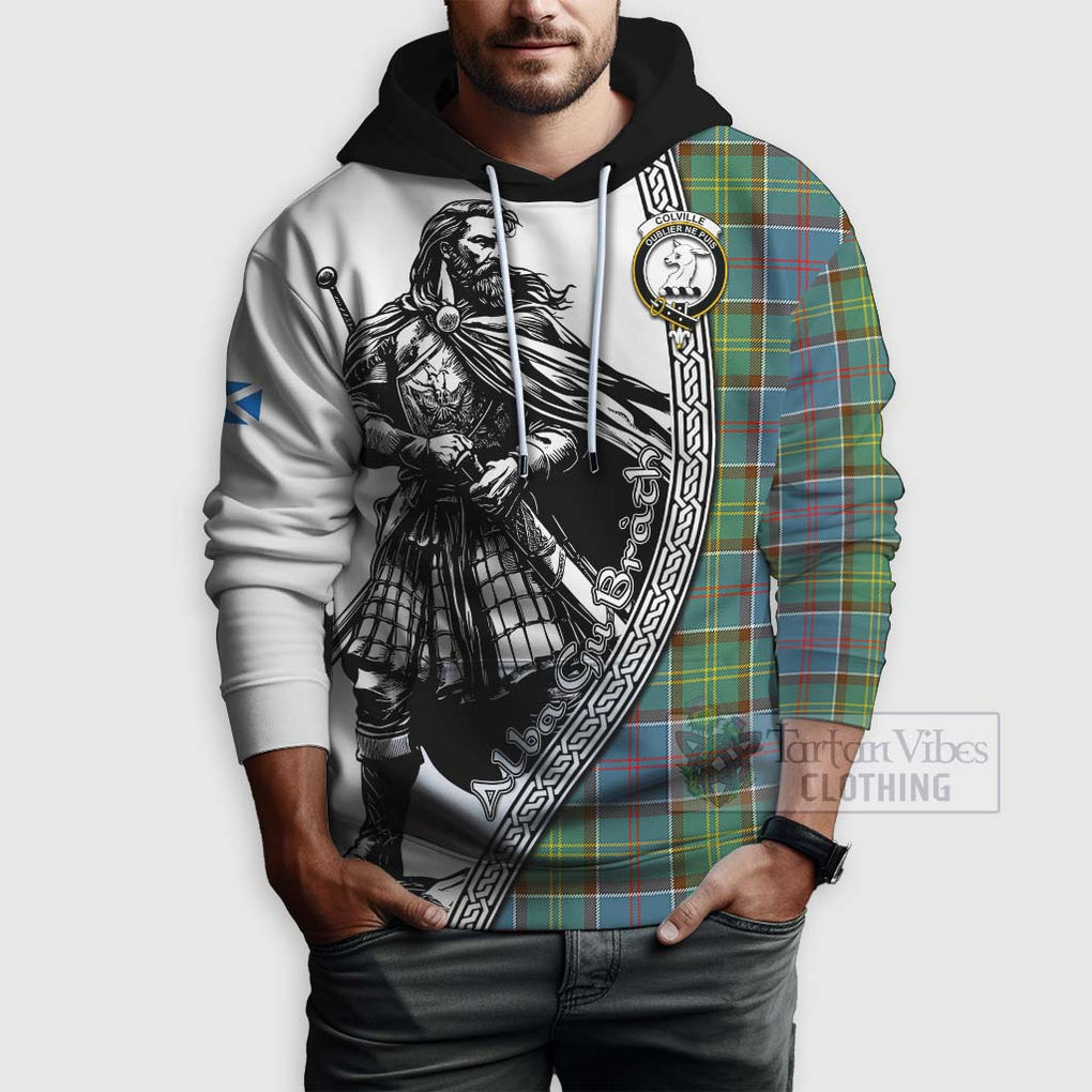 Tartan Vibes Clothing Colville Tartan Clan Crest Hoodie with Highlander Warrior Celtic Style