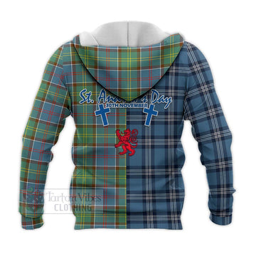 Colville Tartan Knitted Hoodie Happy St. Andrew's Day Half Tartan Style