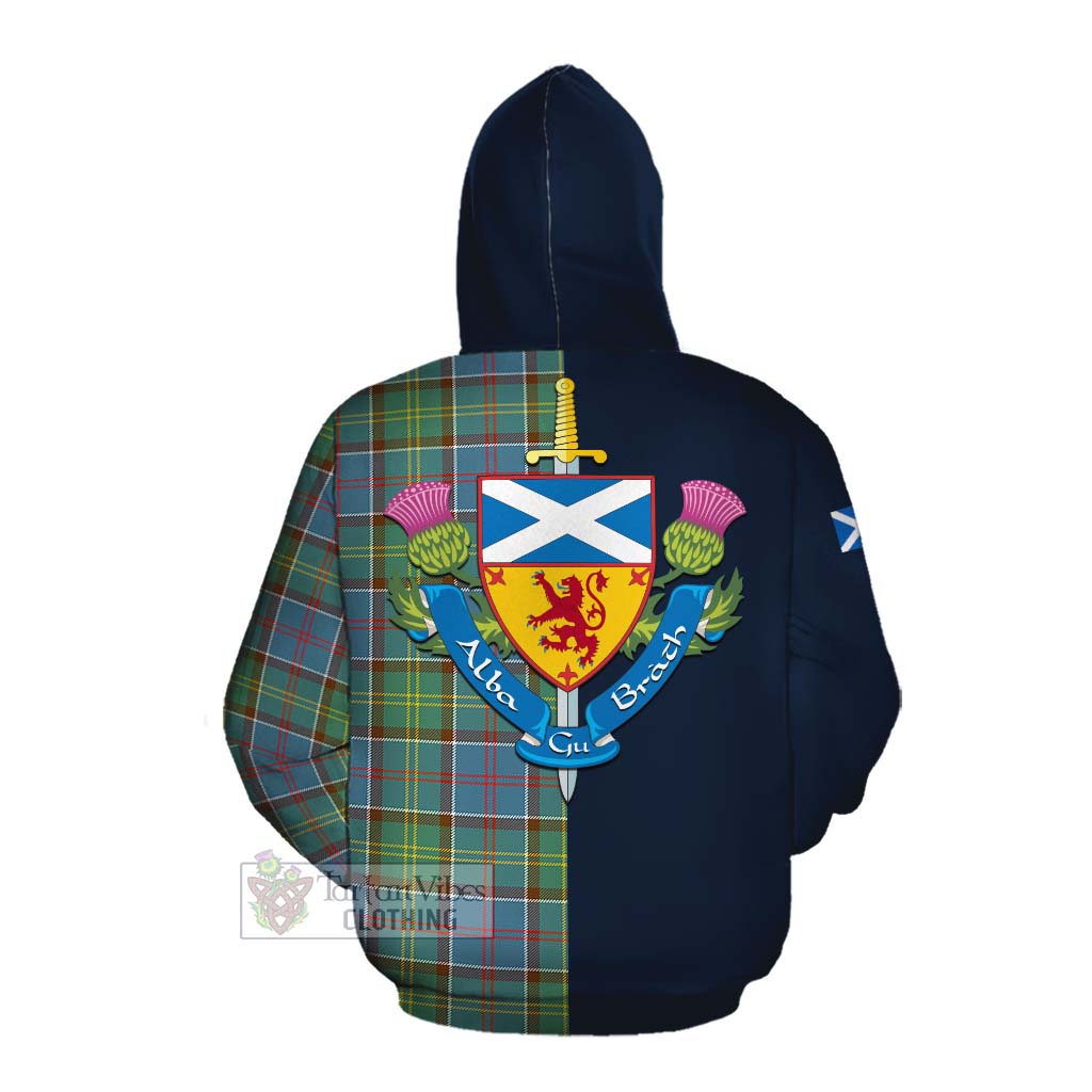 Tartan Vibes Clothing Colville Tartan Cotton Hoodie Alba with Scottish Lion Royal Arm Half Style