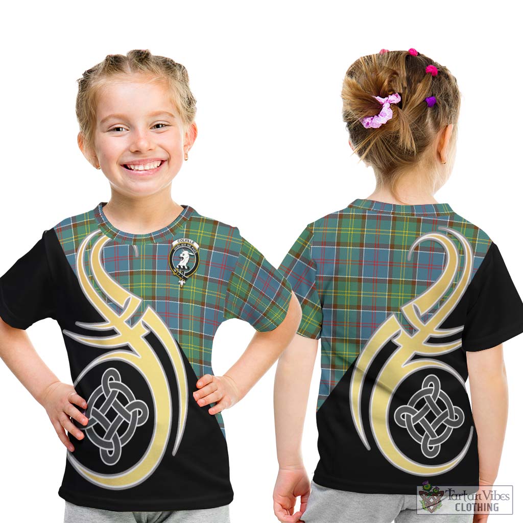 Colville Tartan Kid T-Shirt with Family Crest and Celtic Symbol Style - Tartan Vibes Clothing