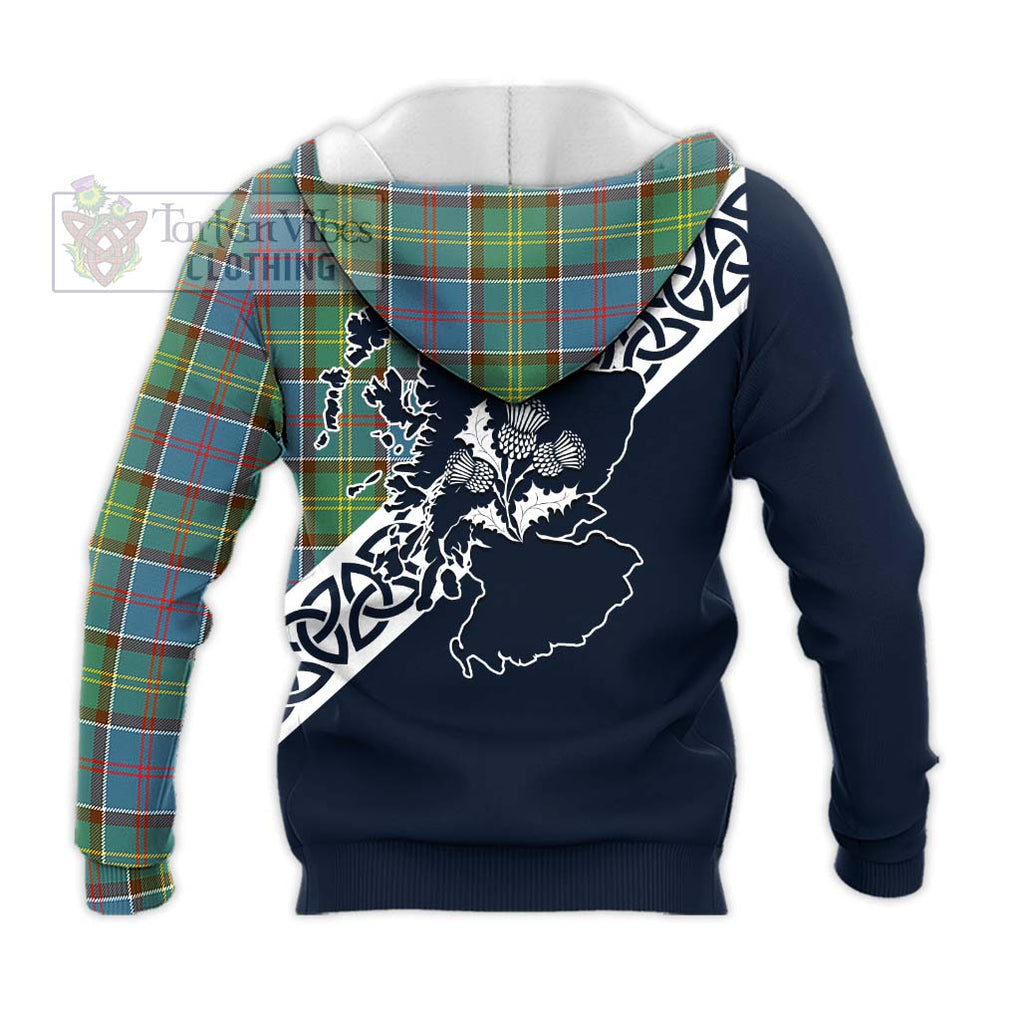 Tartan Vibes Clothing Colville Tartan Knitted Hoodie Featuring Thistle and Scotland Map