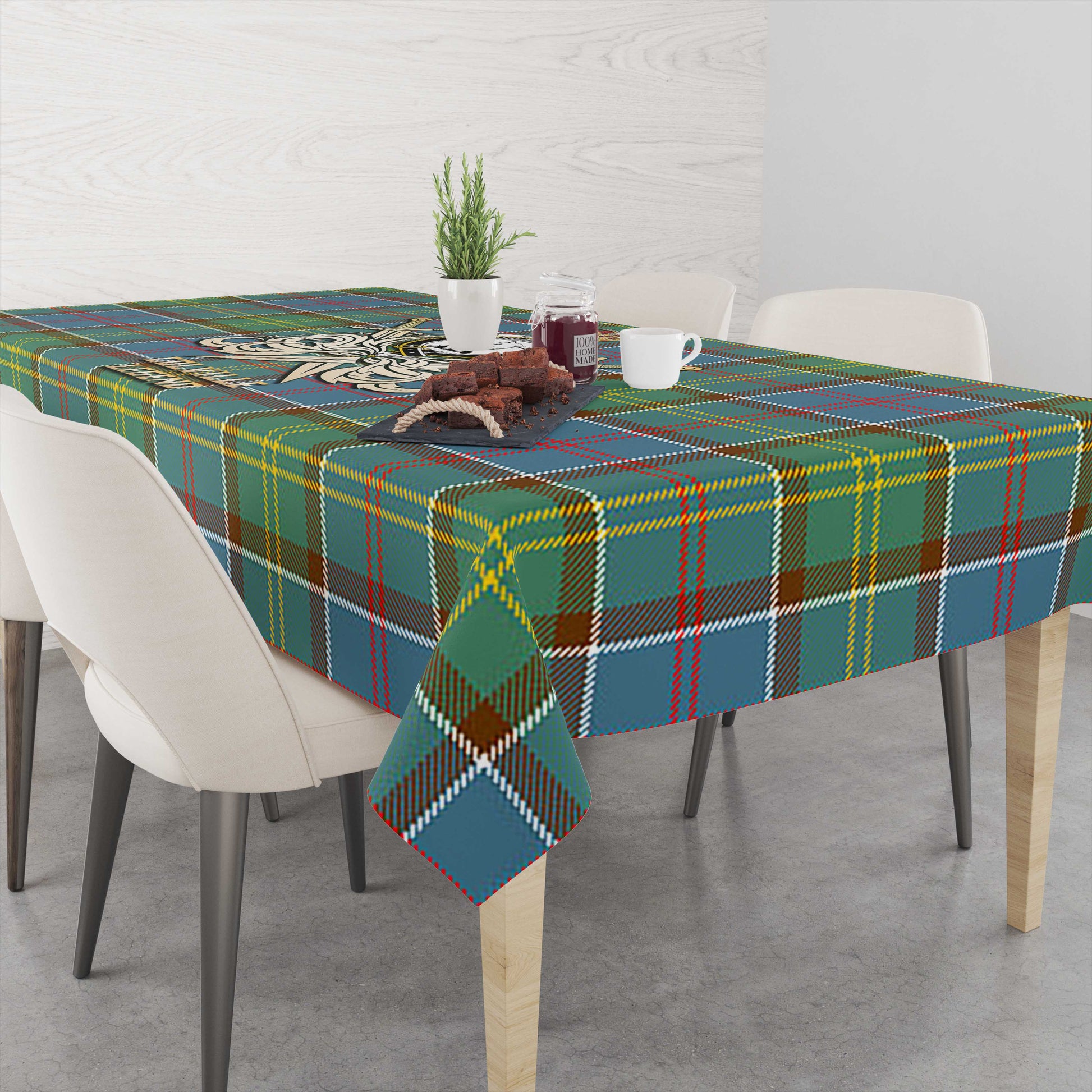 Tartan Vibes Clothing Colville Tartan Tablecloth with Clan Crest and the Golden Sword of Courageous Legacy