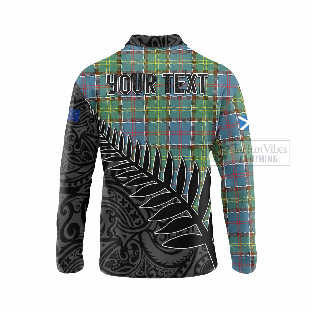 Tartan Vibes Clothing Colville Crest Tartan Long Sleeve Polo Shirt with New Zealand Silver Fern Half Style