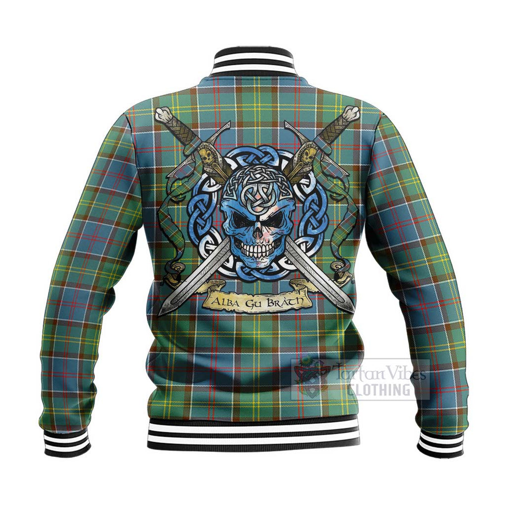 Tartan Vibes Clothing Colville Tartan Baseball Jacket with Family Crest Celtic Skull Style