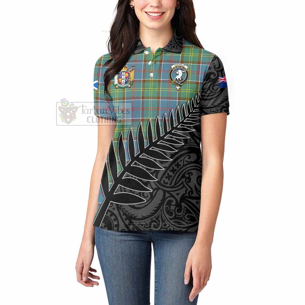 Tartan Vibes Clothing Colville Crest Tartan Women's Polo Shirt with New Zealand Silver Fern Half Style