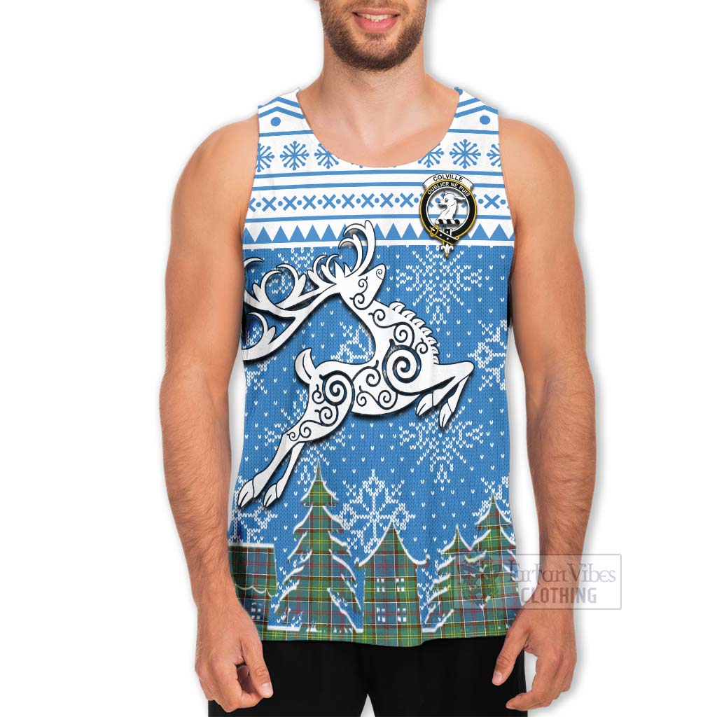 Tartan Vibes Clothing Colville Clan Christmas Men's Tank Top Celtic Reindeer Style