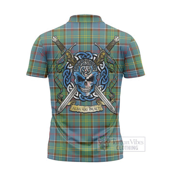 Colville Tartan Zipper Polo Shirt with Family Crest Celtic Skull Style