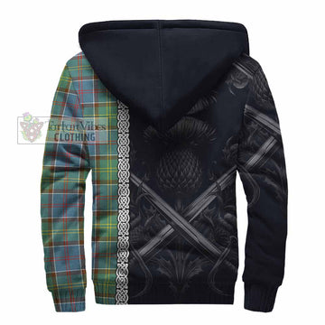 Colville Tartan Sherpa Hoodie with Family Crest Cross Sword Thistle Celtic Vibes