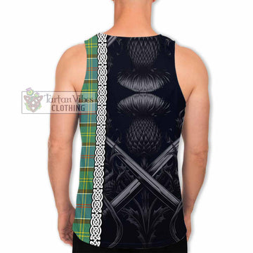 Colville Tartan Men's Tank Top with Family Crest Cross Sword Thistle Celtic Vibes