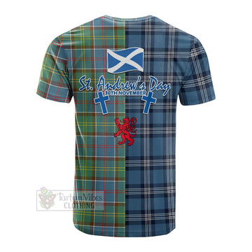 Colville Tartan Cotton T-shirt Happy St. Andrew's Day Half Tartan Style