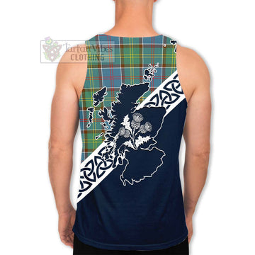 Colville Tartan Men's Tank Top Featuring Thistle and Scotland Map