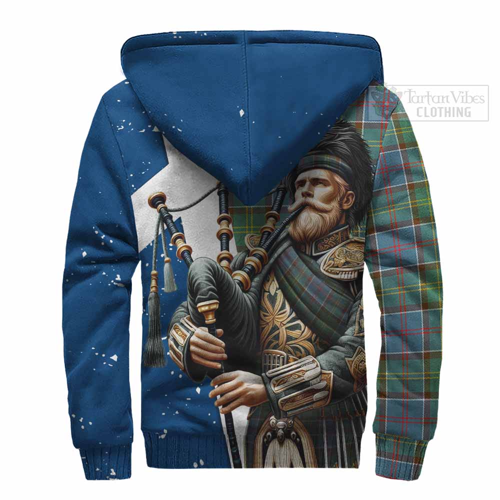 Tartan Vibes Clothing Colville Tartan Sherpa Hoodie with Family Crest Scottish Bagpiper Vibes