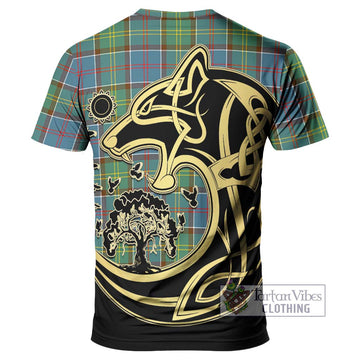 Colville Tartan T-Shirt with Family Crest Celtic Wolf Style