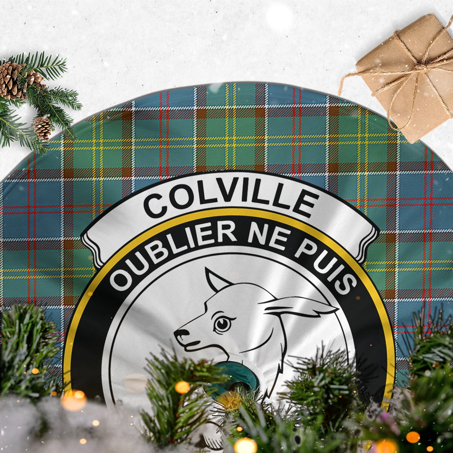 Colville Tartan Christmas Tree Skirt with Family Crest - Tartanvibesclothing