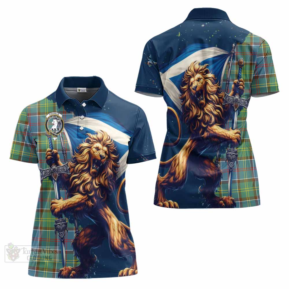 Tartan Vibes Clothing Colville Tartan Family Crest Women's Polo Shirt with Scottish Majestic Lion