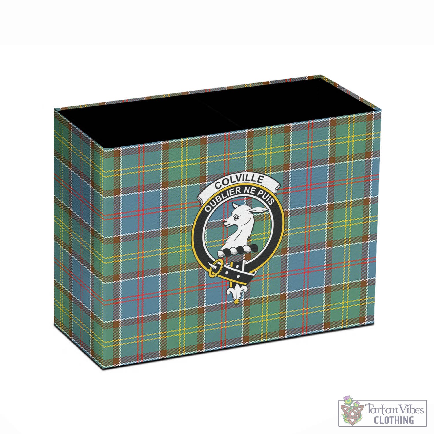 Tartan Vibes Clothing Colville Tartan Pen Holder with Family Crest