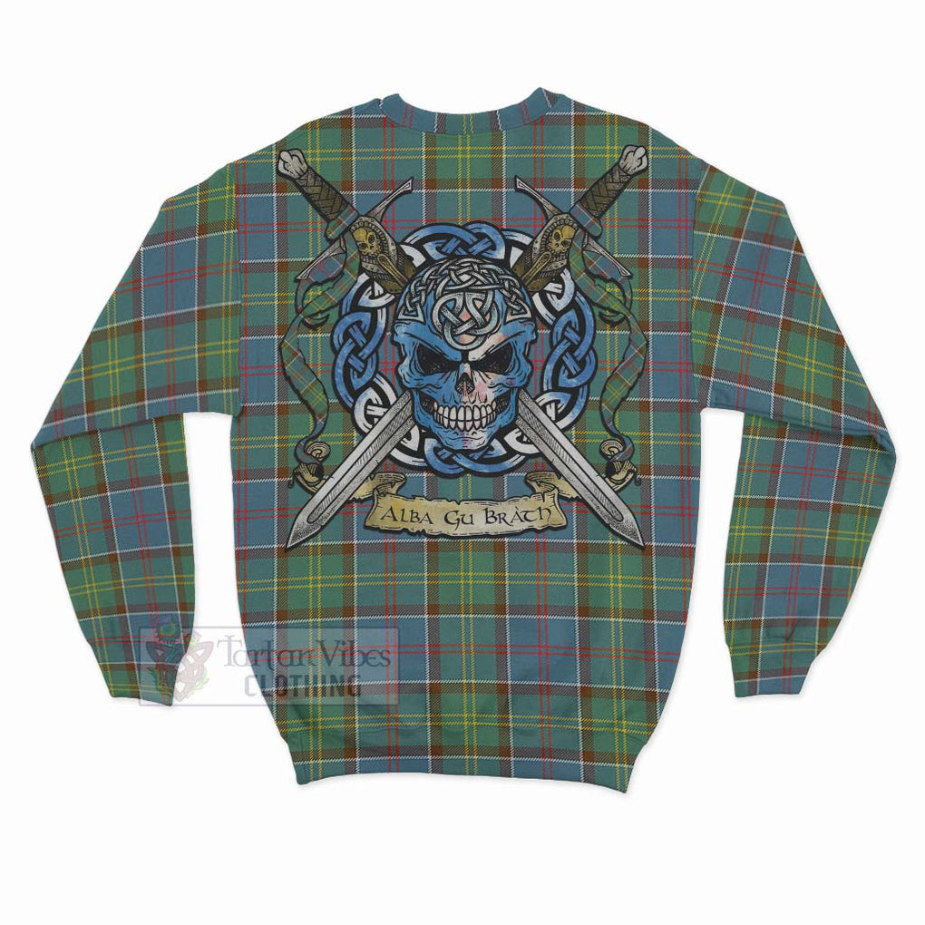 Tartan Vibes Clothing Colville Tartan Sweatshirt with Family Crest Celtic Skull Style