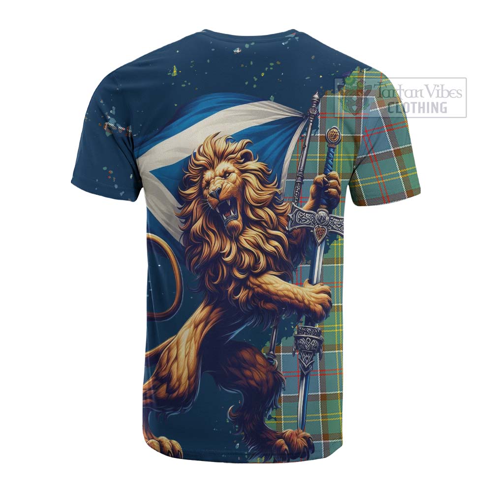 Tartan Vibes Clothing Colville Tartan Family Crest Cotton T-shirt with Scottish Majestic Lion