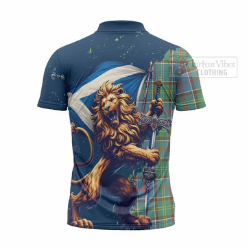 Colville Tartan Family Crest Zipper Polo Shirt with Scottish Majestic Lion