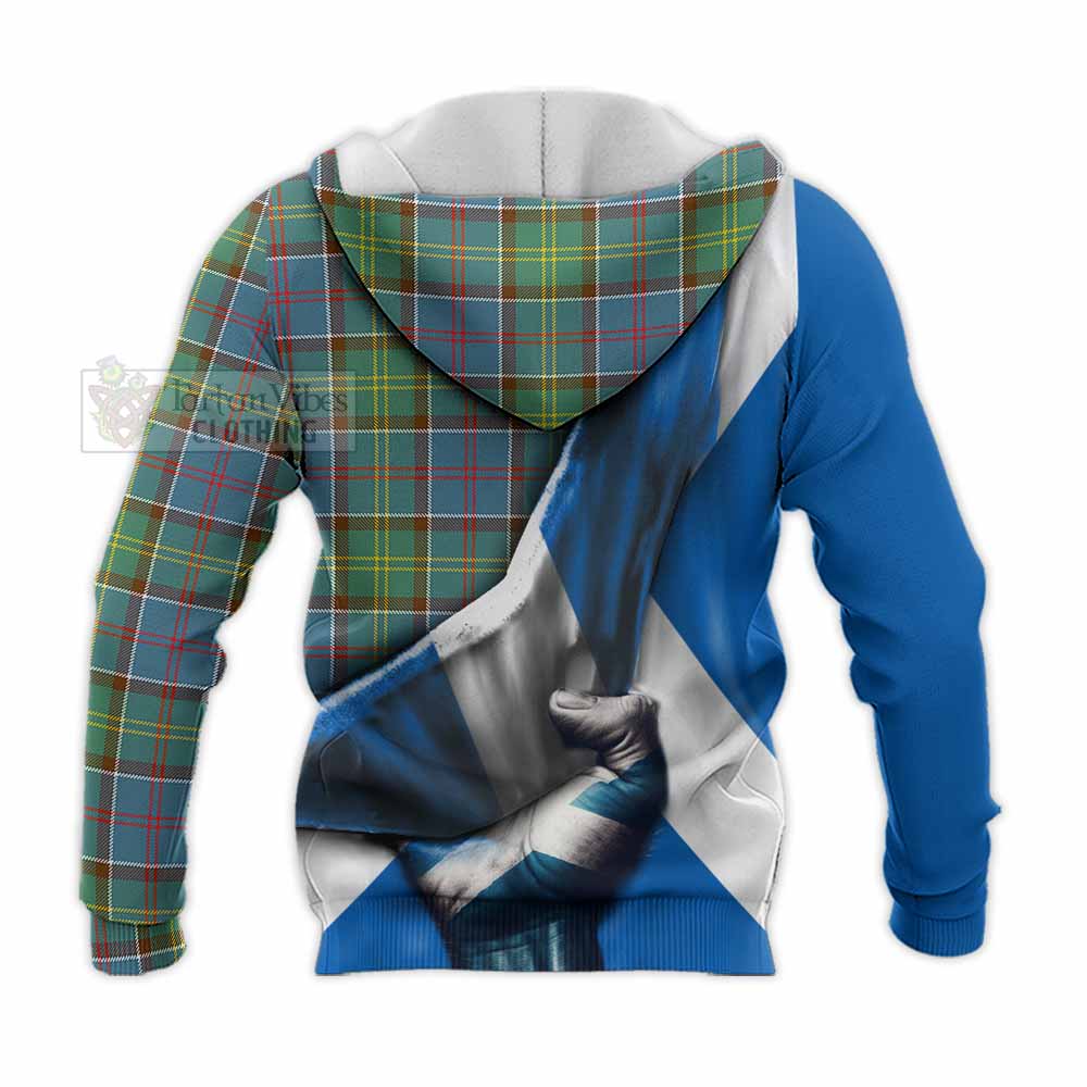 Tartan Vibes Clothing Colville Tartan Knitted Hoodie with Family Crest Scotland Patriotic Style