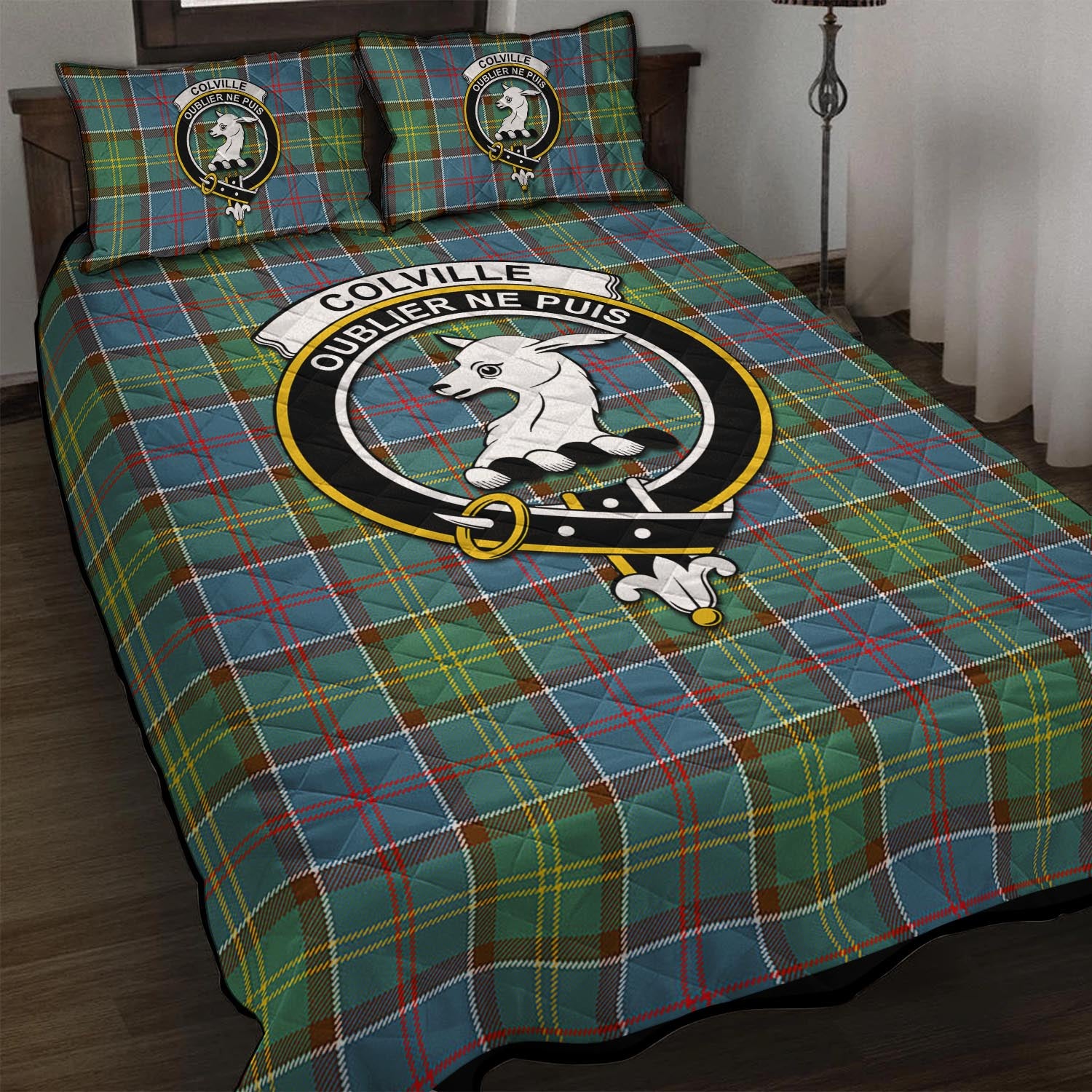 Colville Tartan Quilt Bed Set with Family Crest - Tartan Vibes Clothing