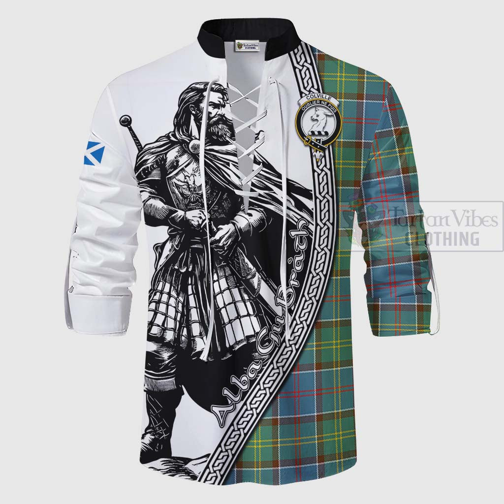 Tartan Vibes Clothing Colville Tartan Clan Crest Ghillie Kilt Shirt with Highlander Warrior Celtic Style