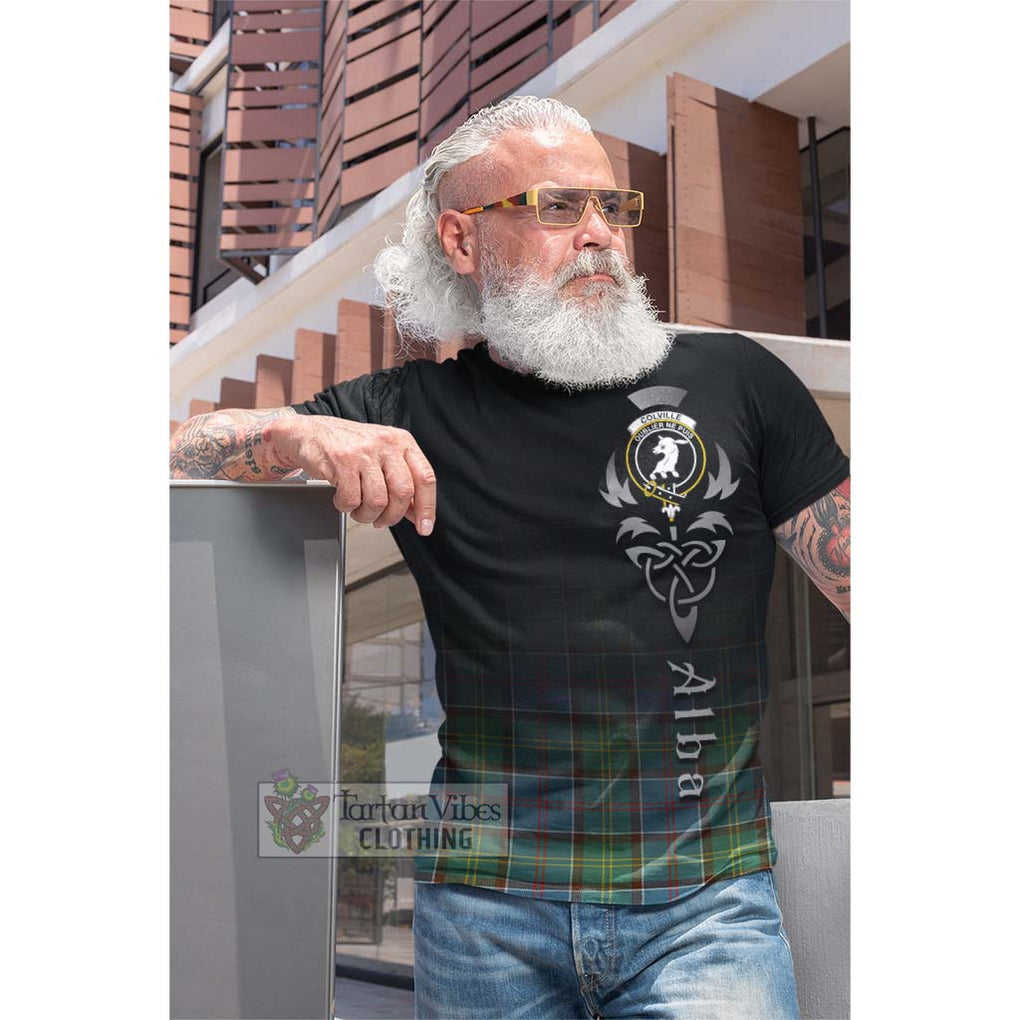 Tartan Vibes Clothing Colville Tartan Cotton T-shirt Featuring Alba Gu Brath Family Crest Celtic Inspired