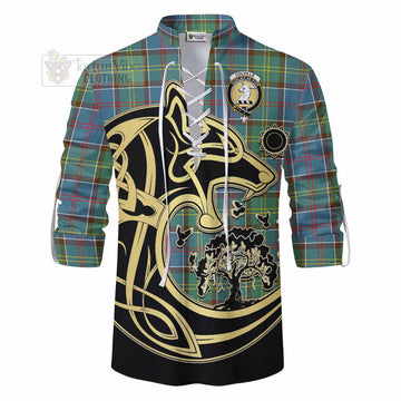 Colville Tartan Ghillie Kilt Shirt with Family Crest Celtic Wolf Style