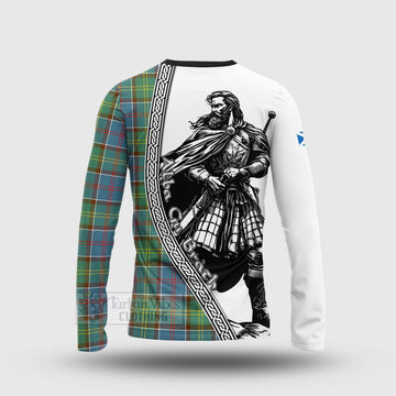 Colville Tartan Clan Crest Long Sleeve T-Shirt with Highlander Warrior Celtic Style