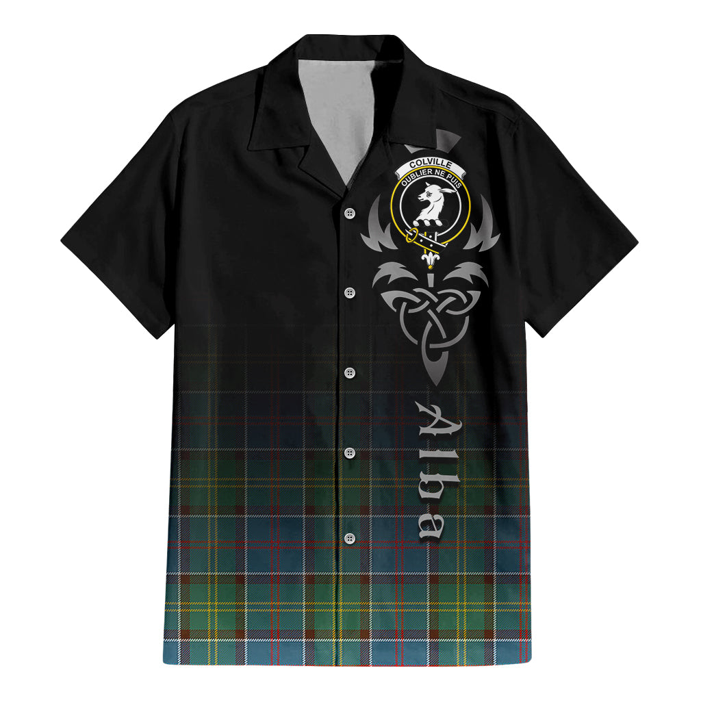 Tartan Vibes Clothing Colville Tartan Short Sleeve Button Up Featuring Alba Gu Brath Family Crest Celtic Inspired